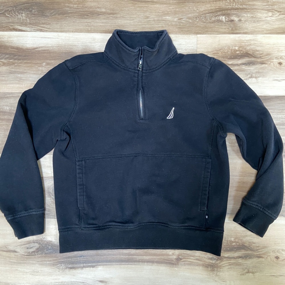 Nautica Quarter Zip Pullover Size S Fleece Sweatshirt Cotton Blend Black